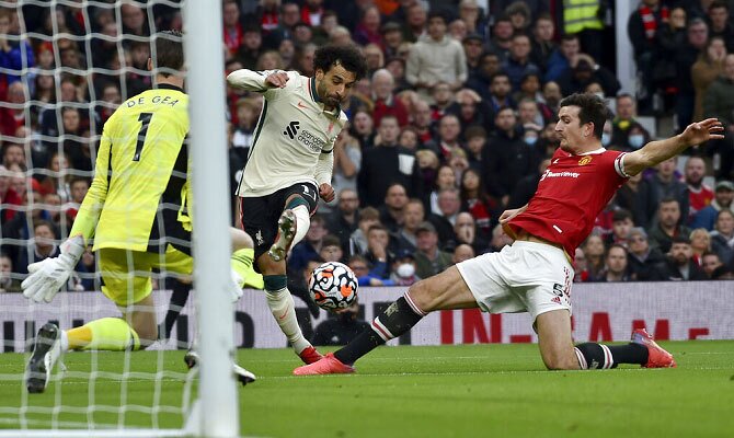 Mohamed Sala del Liverpool en el derbi ante el Manchester United