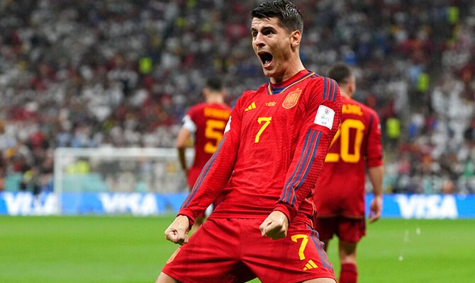 Morata celebra un gol de la Seleccion Española en fase de grupos de Qatar 2022