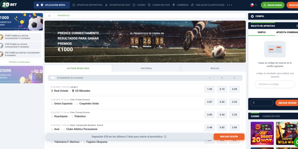 20Bet casino en directo