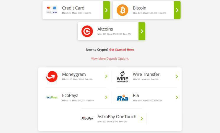 Depositar y retirar en BetOnline